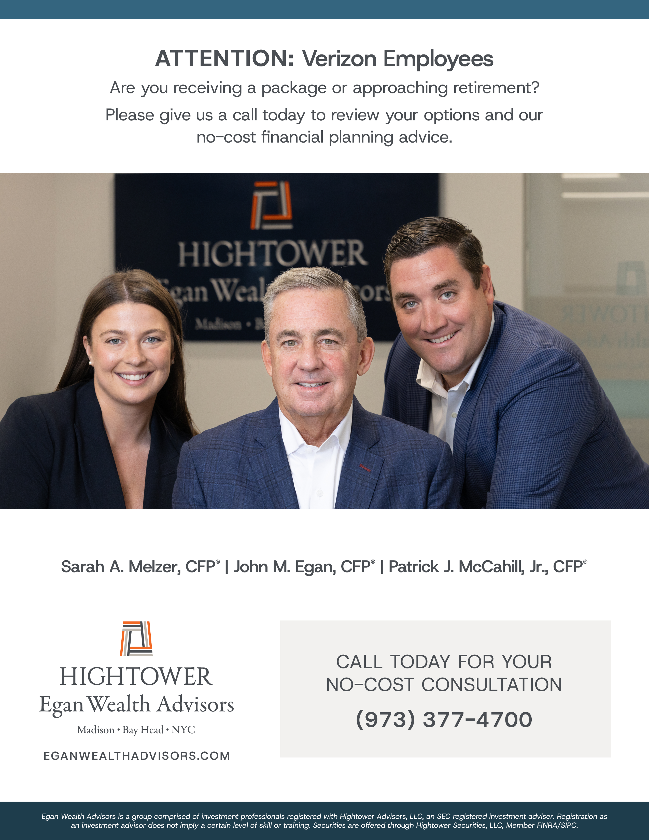 Egan Wealth Advisors financial planning consultation for Verizon employees